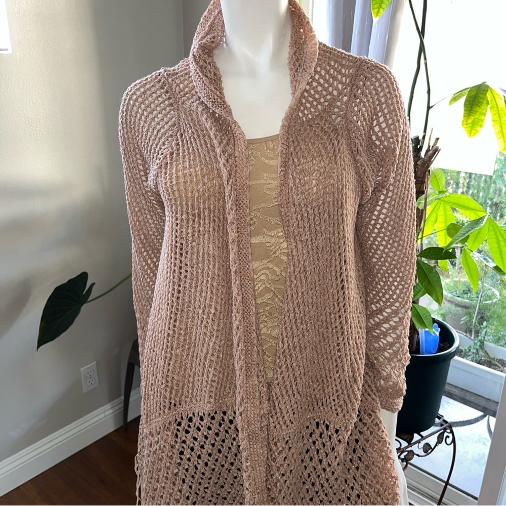 Chico's Tan Cardigan Sweater with Open Front Design